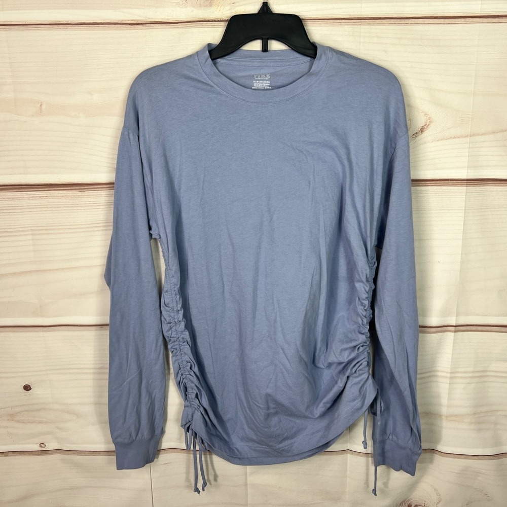 PINK Victorias Secret Top Womens XS Blue Cotton T-Shirt Drawstring Side Cotton